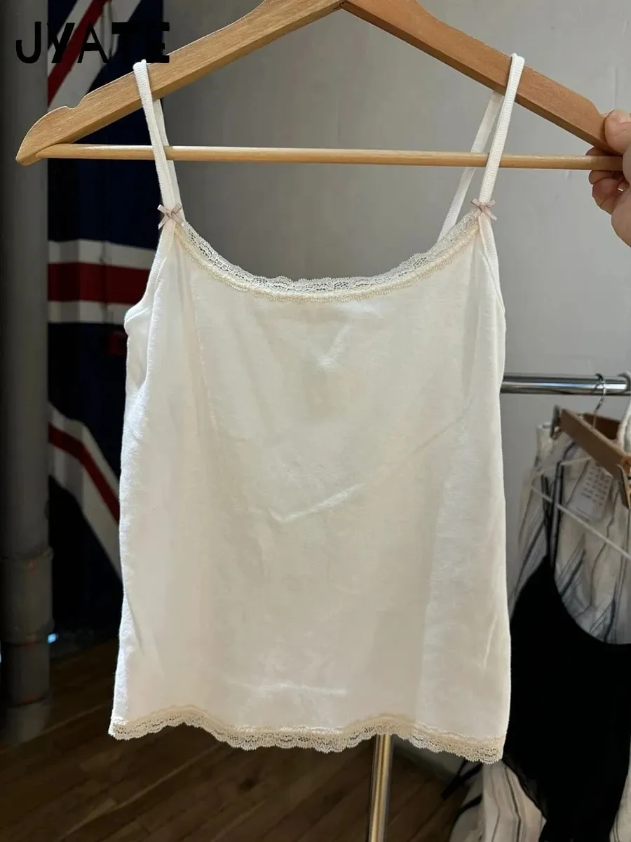 Sweet Lace Patchwork Slim Tank Tops Women Summer White Sexy Simple Cotton Soft Sleeveless Vests Female Vintage Chic Y2K Camisole — image 15