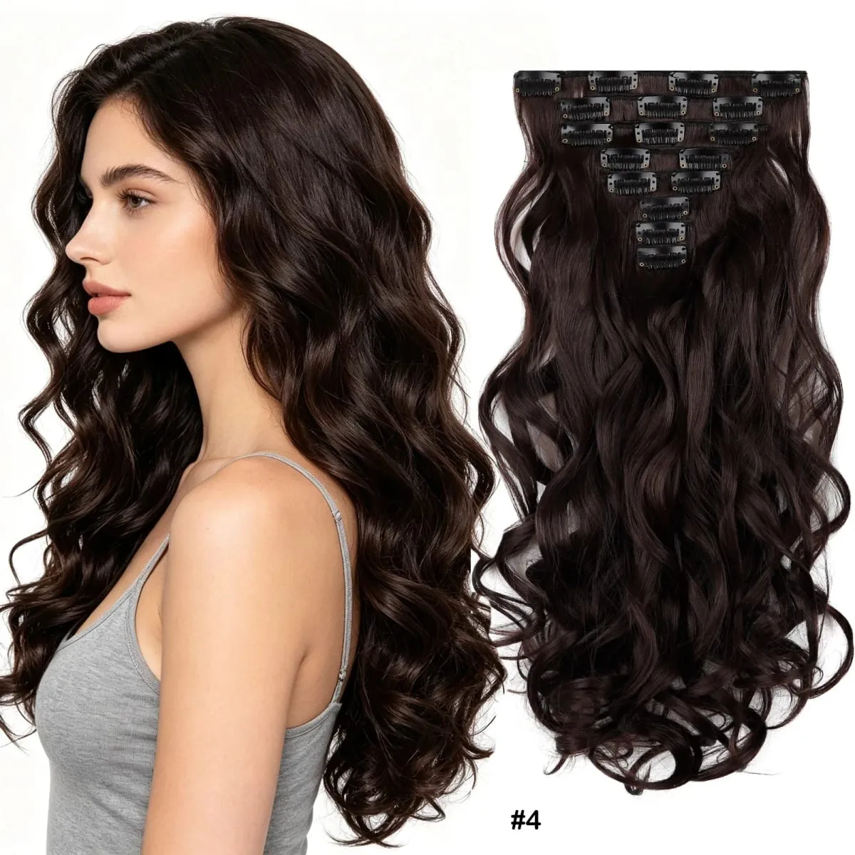 Clip in Hair Extensions Set Full Head 8Pieces With 17clips Synthetic Wavy Hair 20 Inch Matte Heat Resistant Multi Colors
