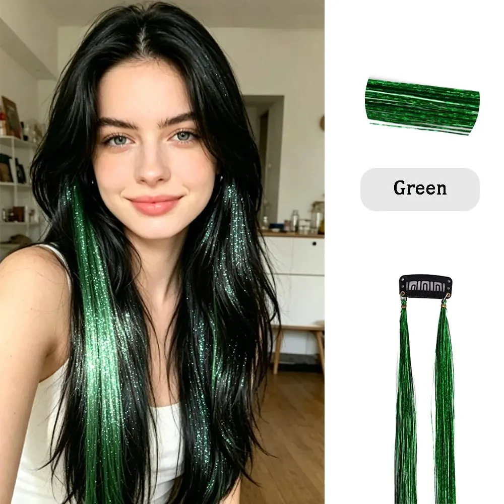 Multi-color Laser Wire Hair Extensions Shiny Tinsel Clip-in Hair Pieces Glitter Colored Hair Strands for Daily & Party Hairstyle — image 10