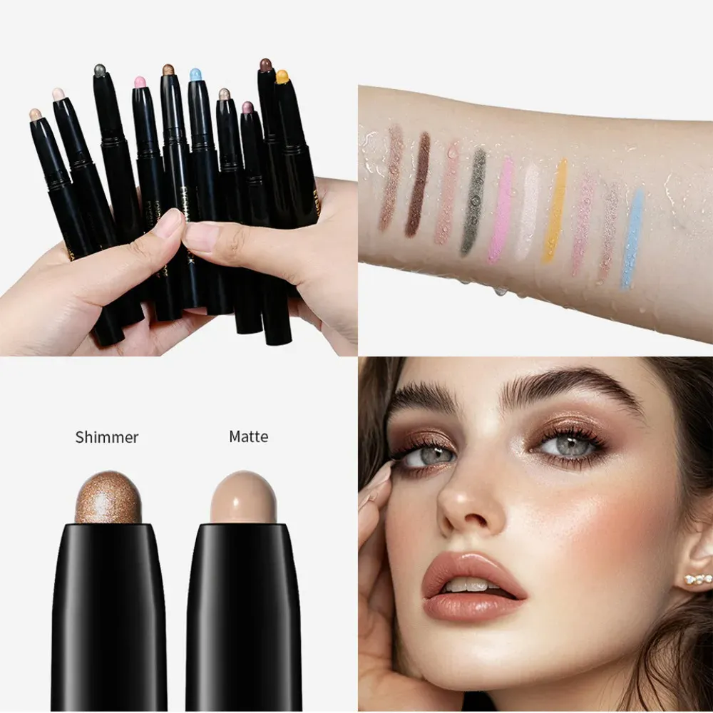 6 Colors Eyeshadow Pencil Stick Shimmer And Matte Waterproof Metallic Glitter Eye Shadow Highlighter Pencil Eyeshadow Cosmetics — image 3