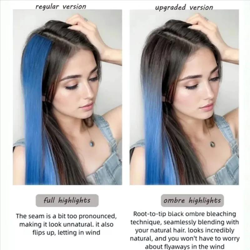 Hair Clips Hair Extensions Wig Synthetic Long Straight Gradient Color Clip-in Hair piece Hair Clips for Hair for Women Wear — image 5