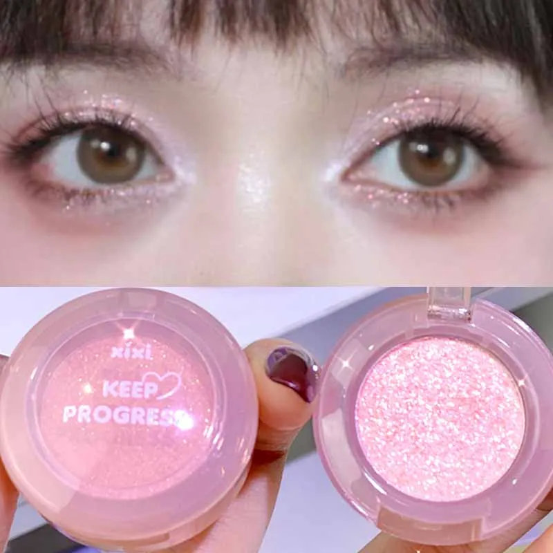 1 Pcs Monochrome High Gloss Waterproof Eye Shadow Peachy Pink Long Lasting Silky Easy To Color Diamond Shiny Eye Shadow Cosmetic — image 5
