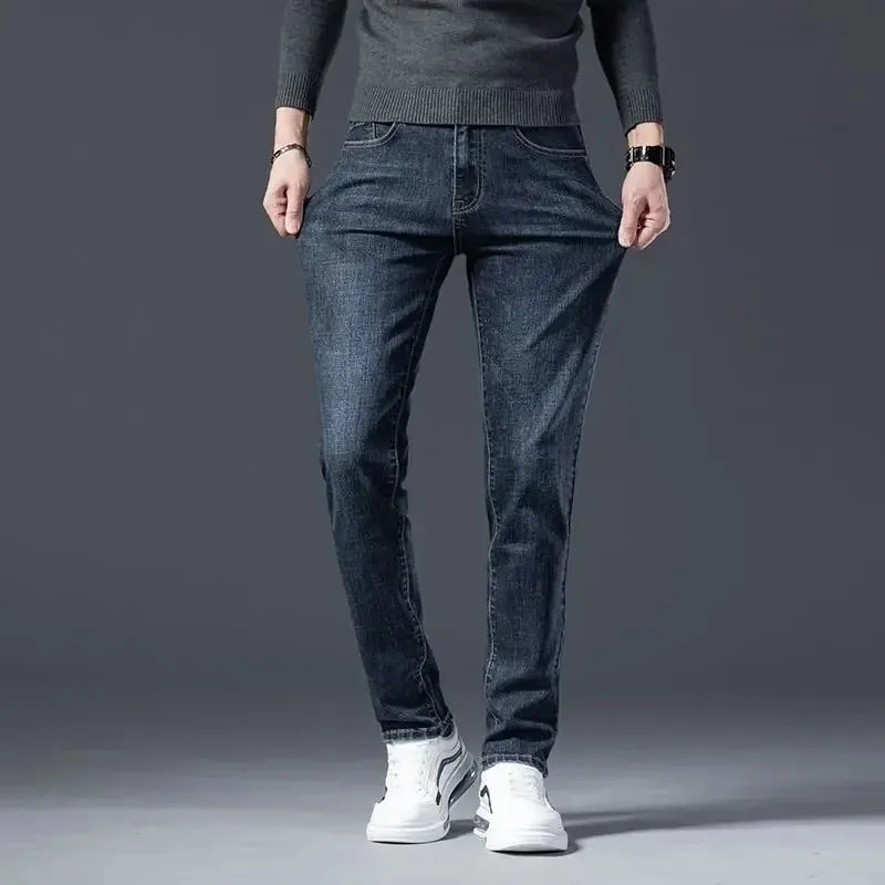 Autumn Winter High Quality Elastic Mens Jeans Cargo Slim Fit Denim Pencil Trousers Midweight Long PantsHighHigh Jeans Man — image 5