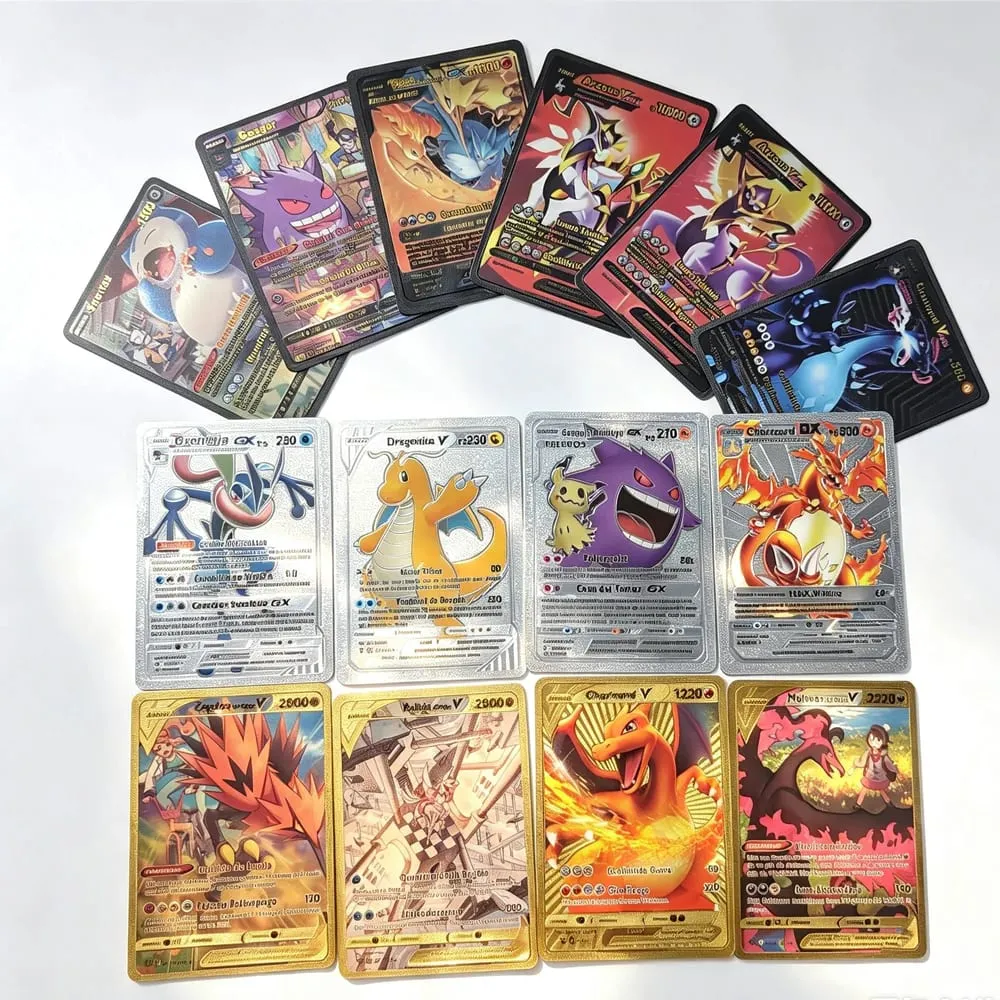 English 10-55Pcs Pokémon Gold Foil Cards Golden Letters English Game Card Charizard Vmax Gx Series Gift — image 5