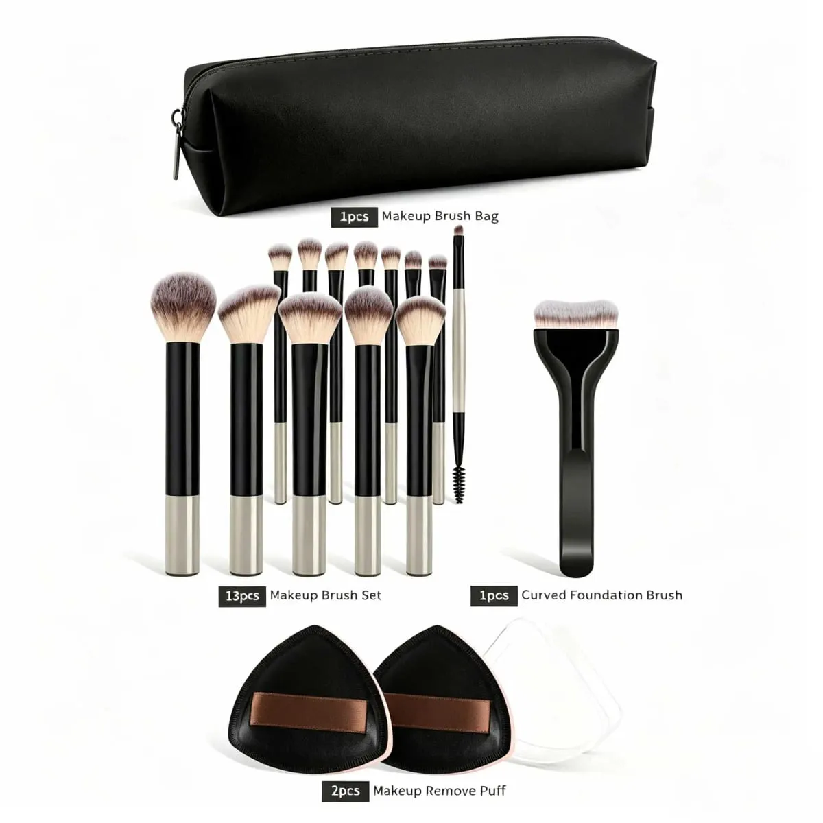 14Pcs Complete Makeup Brush Set Soft Synthetic Hair Foundation Blush Loose Powder Concealer Contour Blending Brushes Portable Tr — image 3