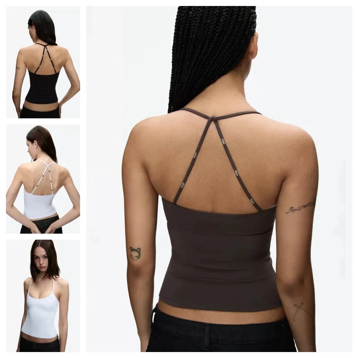 Tank Low-Cut Fitted Vest with Wrap-Around Shoulder Straps Embossed Beaded Stretch Knit Tank Top — image 1