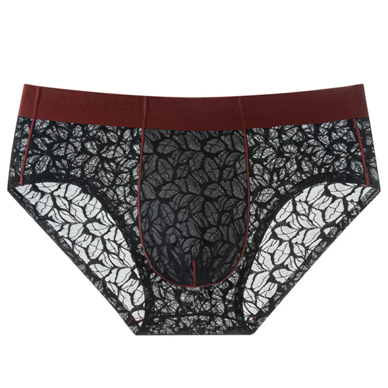 Biancheria intima da uomo ultrasottile in seta di ghiaccio da uomo, mutandine traspiranti in pizzo jacquard senza cuciture, custodia rigonfiante 3D, lingerie in rete trasparente — image 2