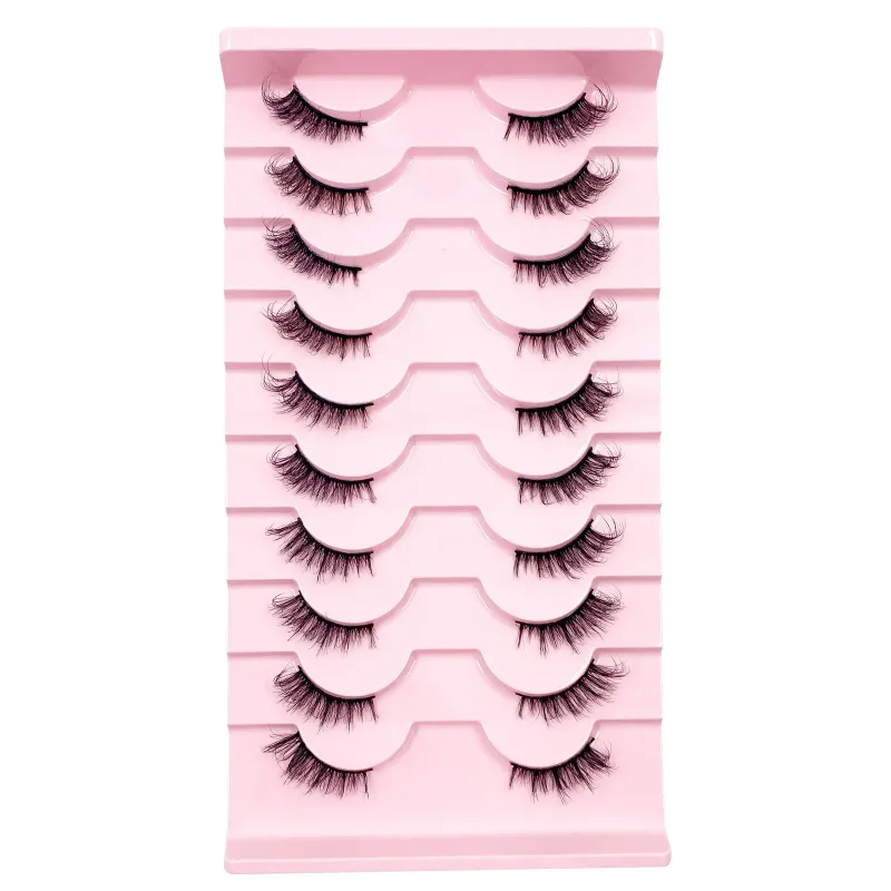 3D Cat Eye Lashes Half Eyelashes 10Pairs Half Lashes Natural Clear Stem False Eyelash Extension Makeup Faux Cils maquiag — image 9