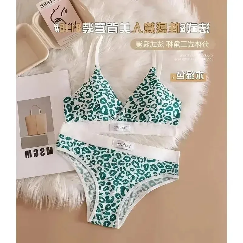 1/3Pcs Seamless Bra Set Low Waist Panties Leopard Bralette Sexy Lingerie Set Vneck Sport Brassiere Female Cotton Underwear — image 12