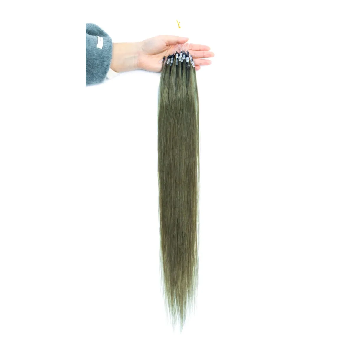 Colored Micro Link Hair Extensions Human Hair No Glue Virgin Human Hair for Women Girls 50 Strands Colorful 30G Gray — image 12