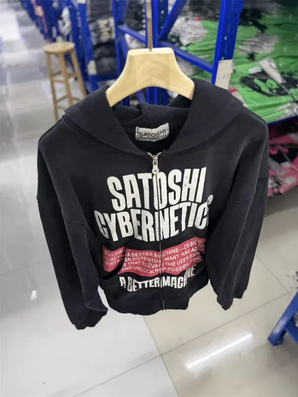 New SN Letter Printed Washed Retro Splashed Ink Zipper Hoodie Street Casual Cotton Loose Versatile Sports Oversize Trendy Top — image 12