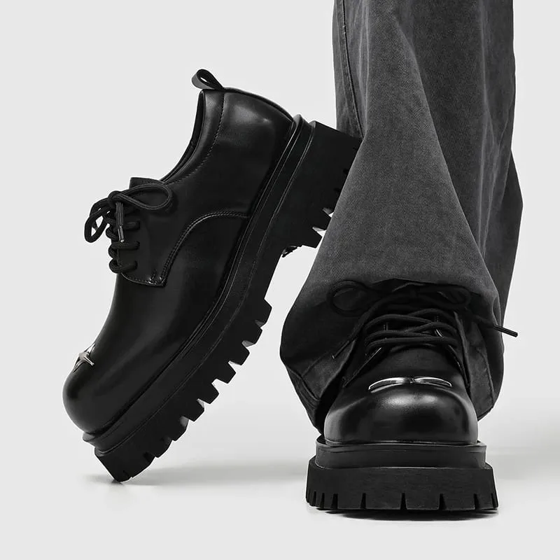 Men's Lace‑Up Platform Derby Shoes Metal Decor Chunky Sole Fashion Casual Footwear Non‑Slip Daily Walking Shoes — image 9
