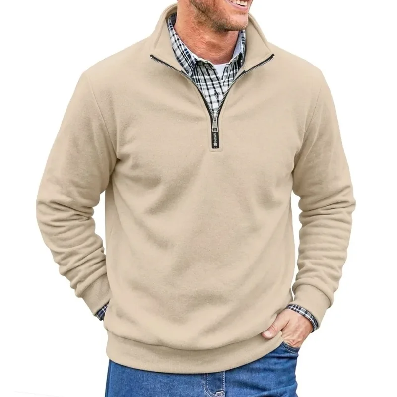 Men Spring and Autumn Half Zip Pullover Sweatshirts Solid Color Outdoor Casual Tops Long Sleeve Hoodie for Sports and Daily Wear — image 6