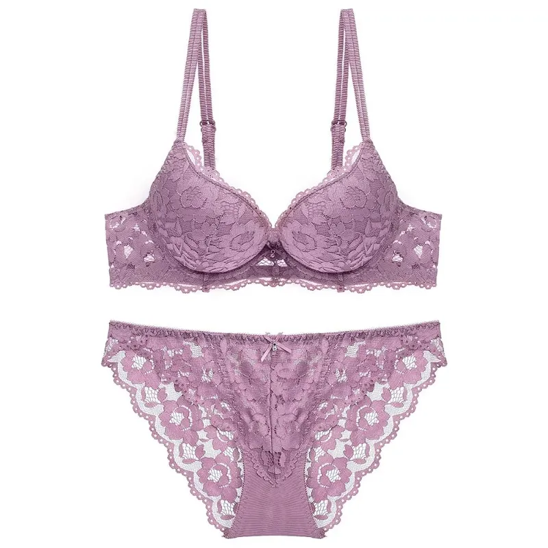 Fashion Mesh Lace Flower Bra Bowknot Low Waist Push Up Bra Women Non Slip Lingerie Bra Panties Set Girl — image 10