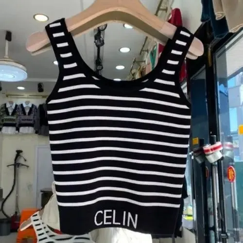 Spring and Summer New Korean-style Hem Letter Stripes Slimming Knitted Halter Top Versatile Slimming Solid Color Vest for Women — image 10