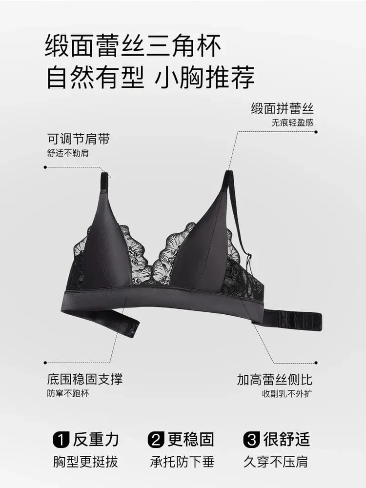 Modest French Lingerie Wirefree Luxury Satin Bralette for Small Chest Summer Thin Cover Lace Bra Elegant Comfort MOYISU S-XL AB — image 4