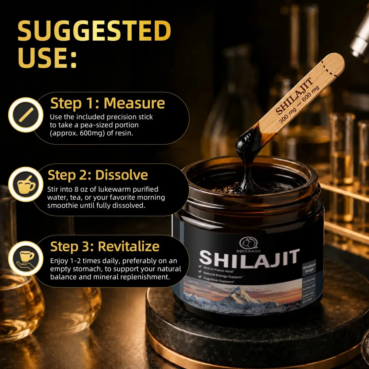 204MG Asli Shilajit Resin Minuman Asli Tambahan Mineral untuk Kesihatan Imun Metabolisme Keseluruhan Kesihatan Fizikal — image 5