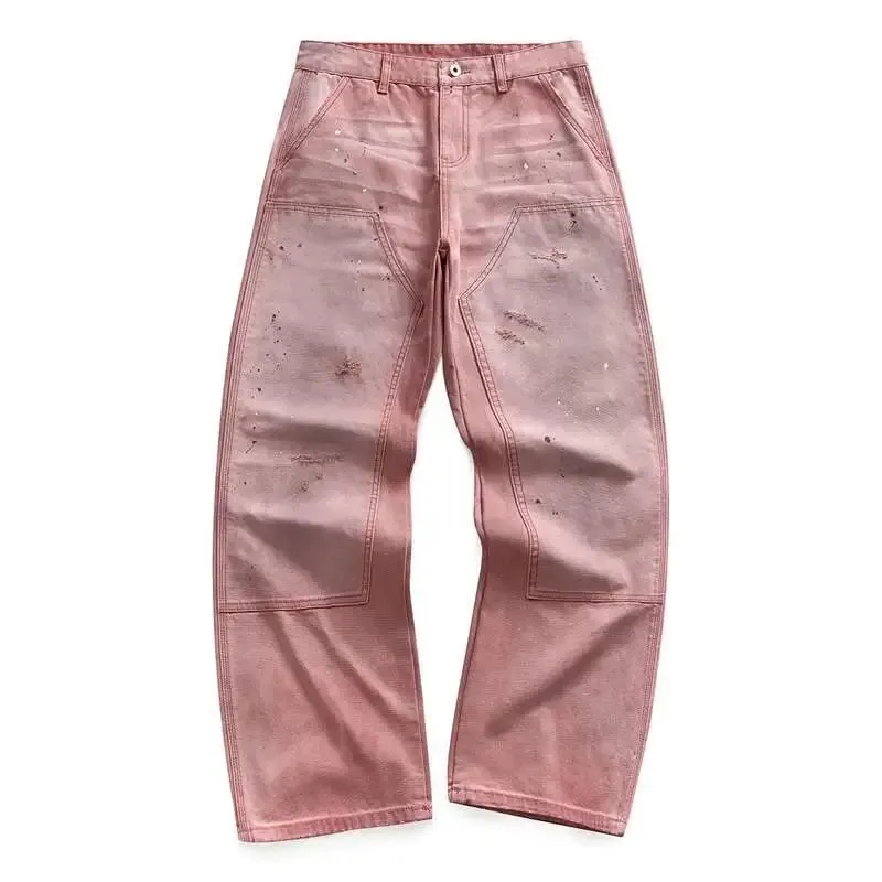 Presale Y2K Men's Carpenter Jeans Washed Distressed Wide Leg Casual Streetwear Make Old Dirty Denim Long Pants 9X3245