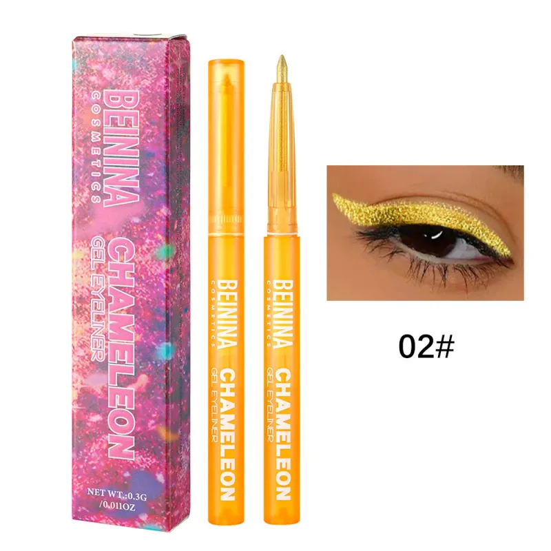 Eyeliner Gel Pencil Waterproof Eyeliner Pen Chameleon Glitter Eye Liner Long-Lasting Quickly Dry Diamond Blue Metallic Eyeshadow