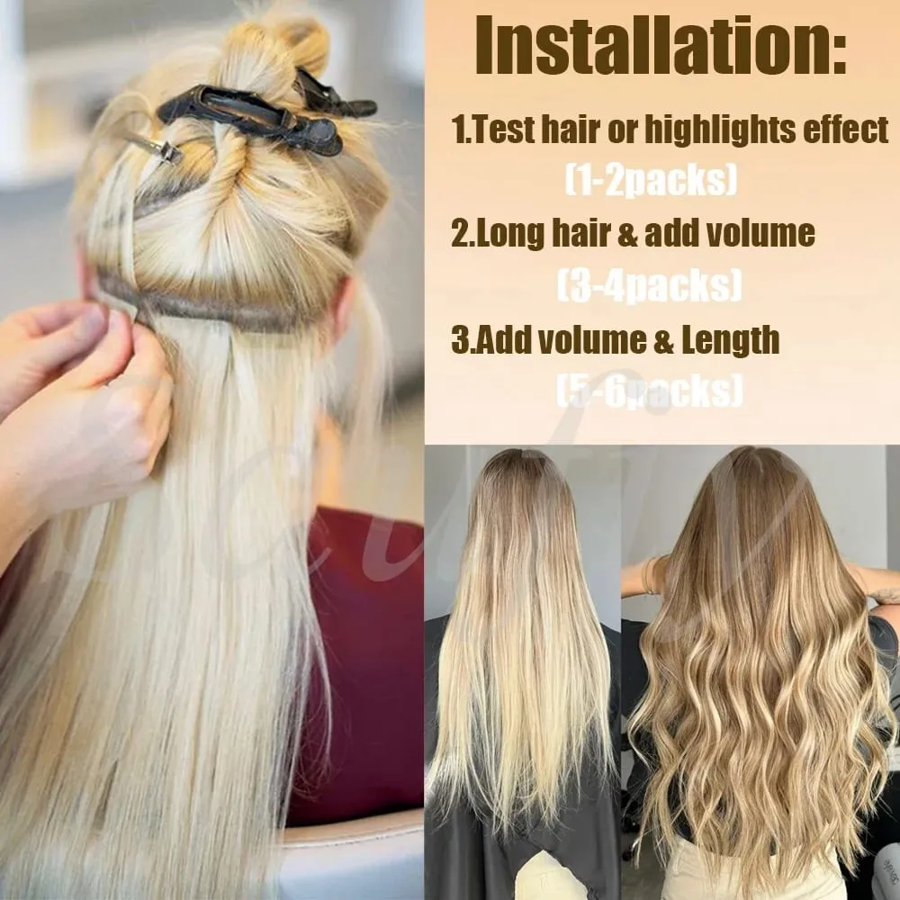 Blonde Straight Tape In Hair Extensions Human Hair 20pcs/Pack Straight Natural Black Blonde Brown Tape Ins Hair Extensions 12-20inches Seamless Double Side Skin Weft Tape In Hair Extensions For Women — image 7