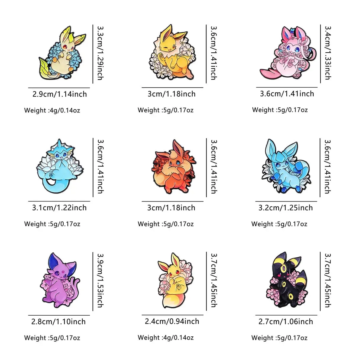 9Pcs Anime Pokemon Eevee Brooch Badge Eeveelutions Cute Cartoon Flareon Jolteon Espeon Leafeon Enamel Lapel Pins For Bag Gifts — image 2