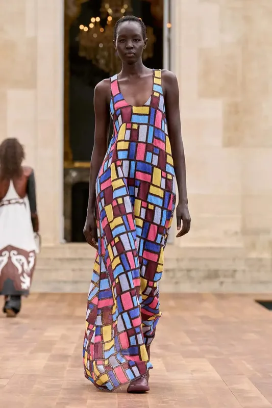 Colored Squares Sleeveless Long Dresses Women Fashion Sexy U-neck Pocket Loose Maxi Dress Summer Lady Vacation Commuting Vestido