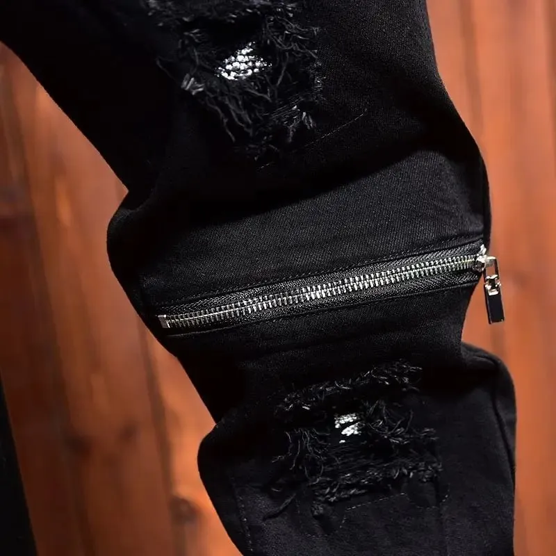 2025 Jeans Men's Spring Autumn Versatile Korean Black Elastic Slim Small Feet Zipper Pants Autumn Cowboy Man Pants Design Jeans — image 4