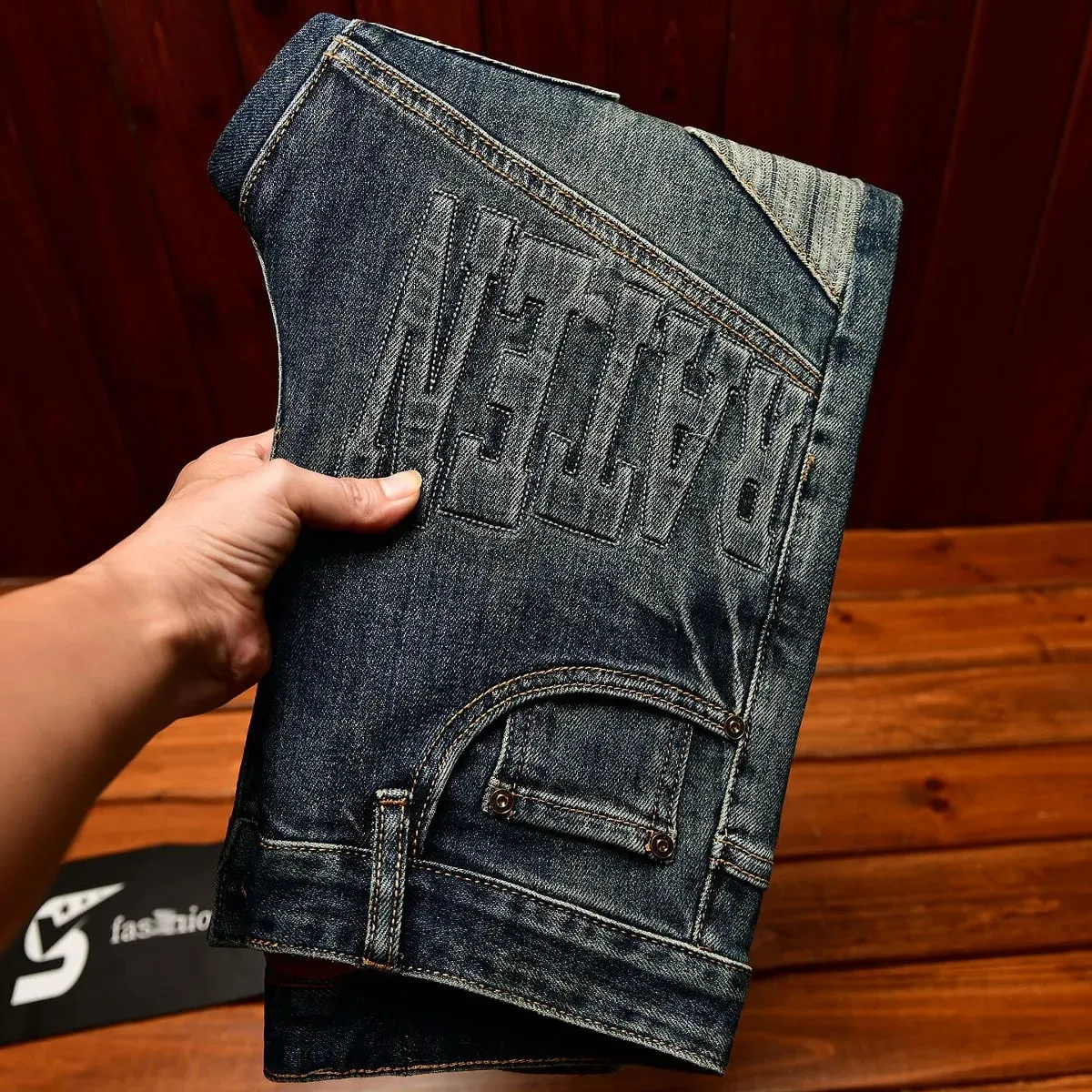 High end retro jeans for men slim fit small feet light luxury trend autumn style simple and casual long pants