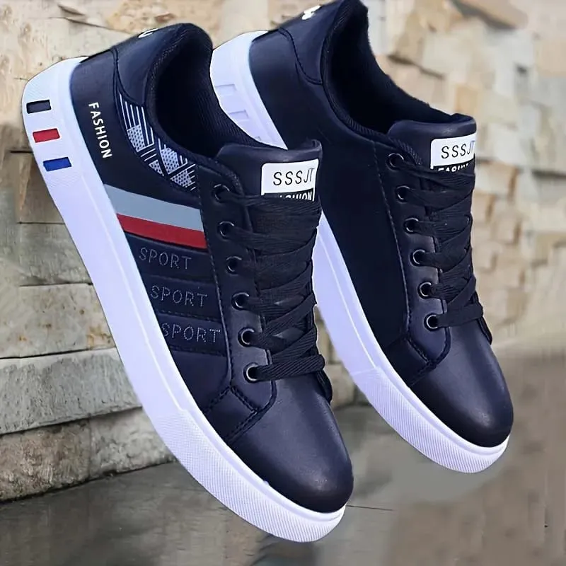 Men's Low-Top Lace-Up Sports Shoes Breathable Synthetic Material with Comfortable Fabric Lining Anti-Slip PVC Sole Striped Design Suitable for Casual and Outdoor Wear Daily Sneakers | Minimalist Style — image 2
