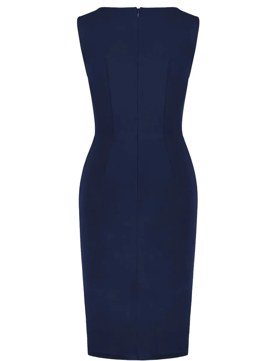 Women Elegant Round Neck Sleeveless Vintage Slim Work Office Cocktail Party Business Ruffle Casual Sheath Bodycon Pencil Dress — image 3