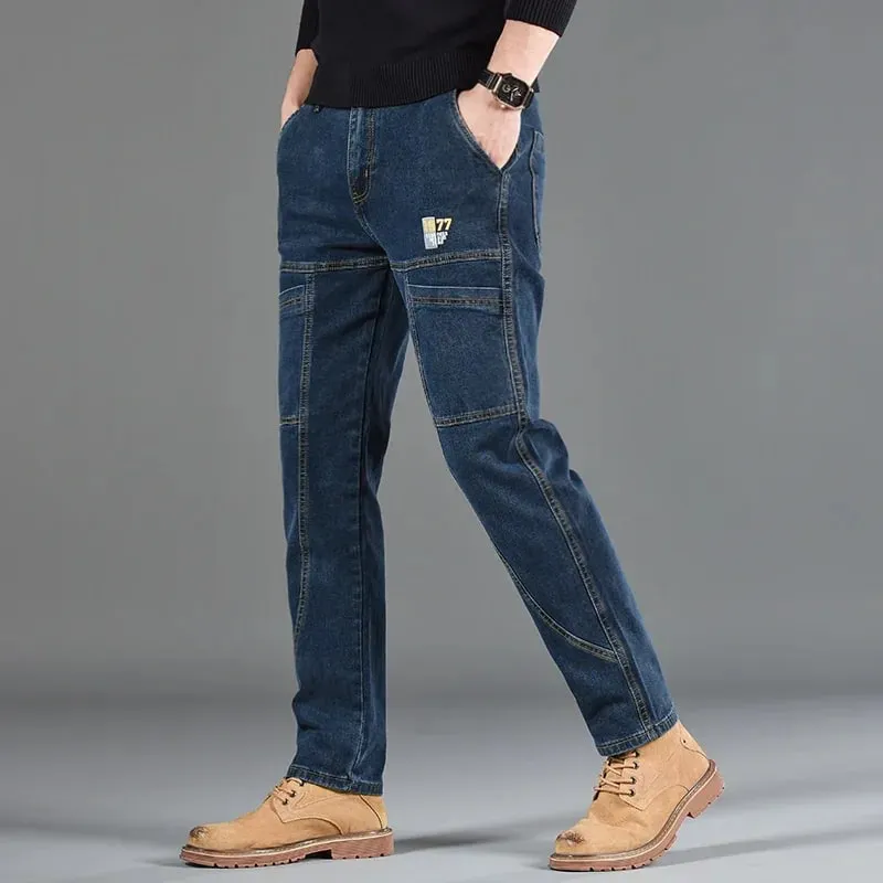 2026 New Style Jeans Men's Slim Fit Korean Style Comfortable Straight Leg Elastic Gray Mid Waist Pants Men's Casual Denim Pants — image 3