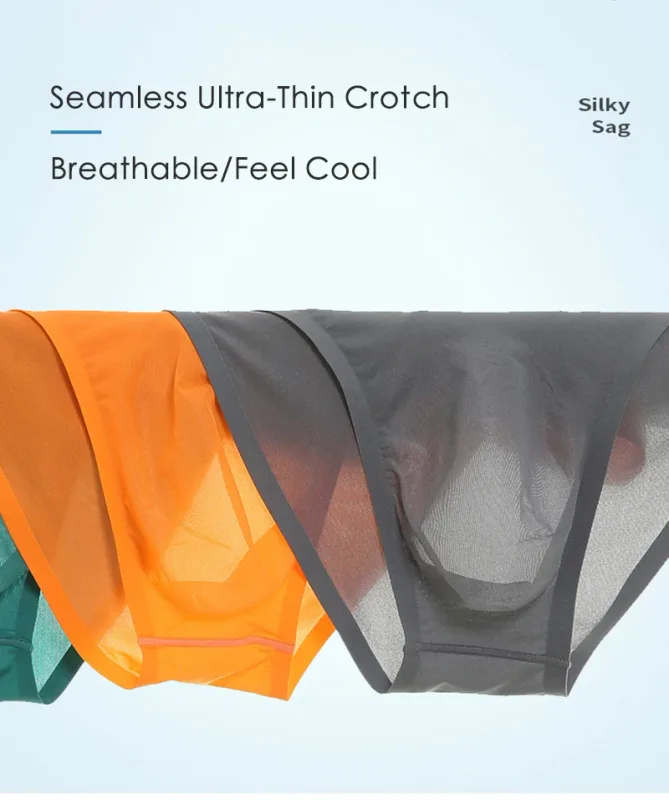 Sous-vêtements Ultra-minces sans couture en soie glacée pour hommes, slip Transparent à séchage rapide, pochette Sexy, culotte respirante sans couture — image 9