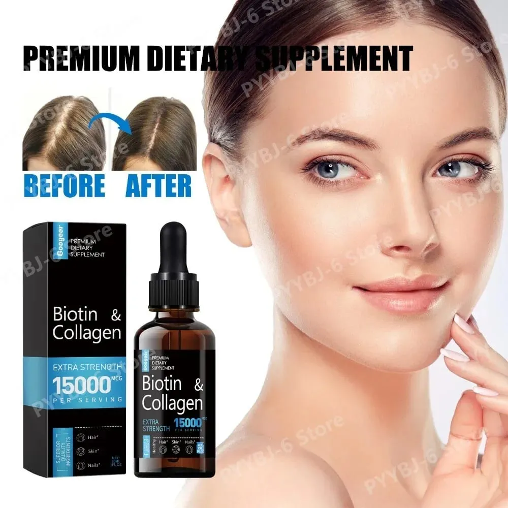 Googeer Biotin Collagen Drops 15000 Mcg Per Serving 30ml 1 Fl Oz Bottle with Ginseng and Licorice Extracts Supports Hair Care — image 3
