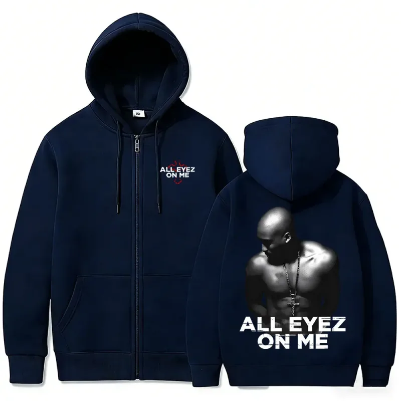 Rapper Tupac 2pac All Eyez on Me Cross Zipper Hoodie Men Women Hip Hop Fashion Zip Up Hoodies Men's Casual Oversized Streetwear — image 7