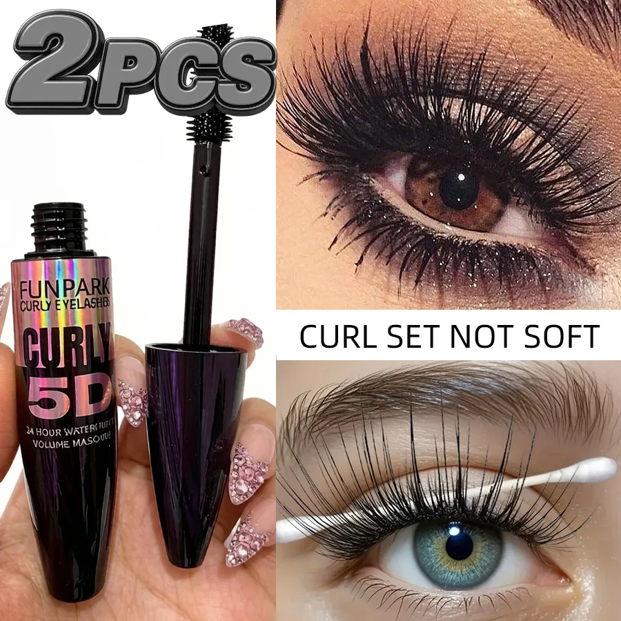 2pcs 5D Eye Black Mascara Waterproof Lengthens Eyelashes Extension Silk Fiber Mascara Long Lasting Eye Makeup for Women Cosmetic Korean Beauty — image 4