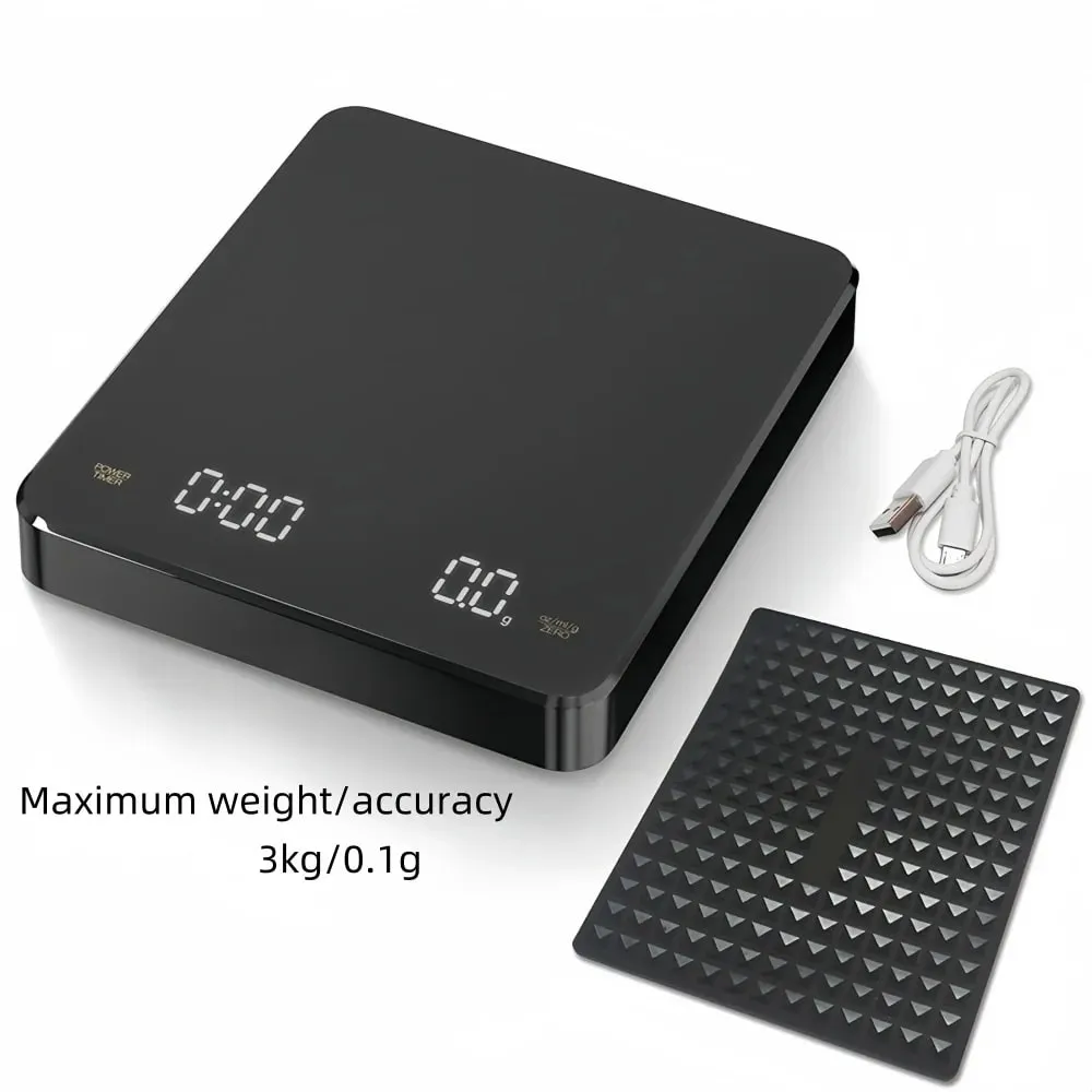 High-precision Electronic Coffee Scale with Waterproof Pad LED Display USB Timing Professional Home Coffee Accessories 3kg/0.1g