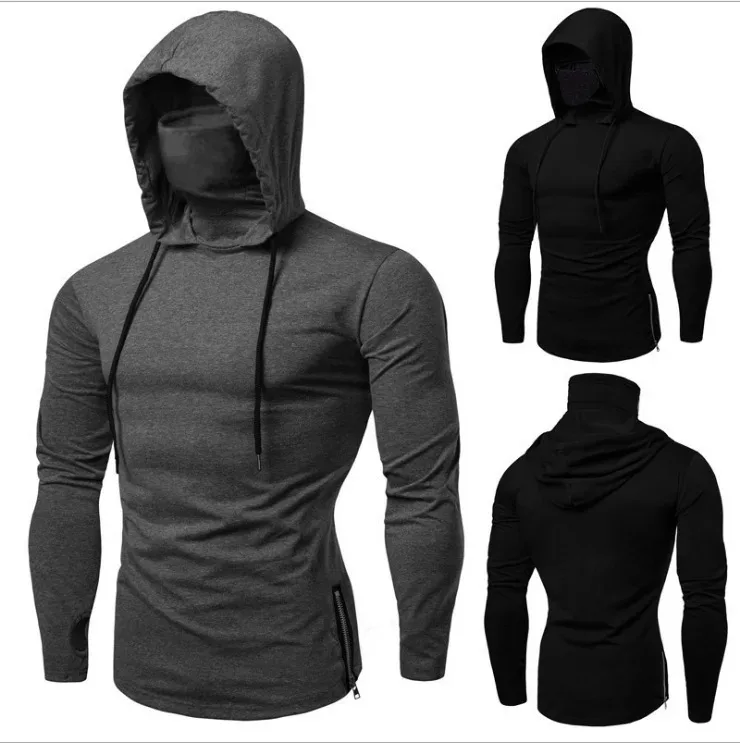 2026 Men's Spring Autumn Gym Thin Hoodie with Mask Casual Splice Large Mask Hooded Sweatshirt for Cycling Motorcycle And Fitness — image 2