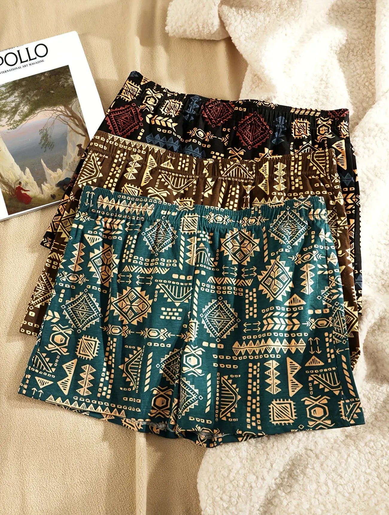 3PCS/SET Retro Ethnic Style Men's Underwear Print Men Boxer Shorts Aro Pants Trendy Casual Home New Breathable Men's Underpant — image 2