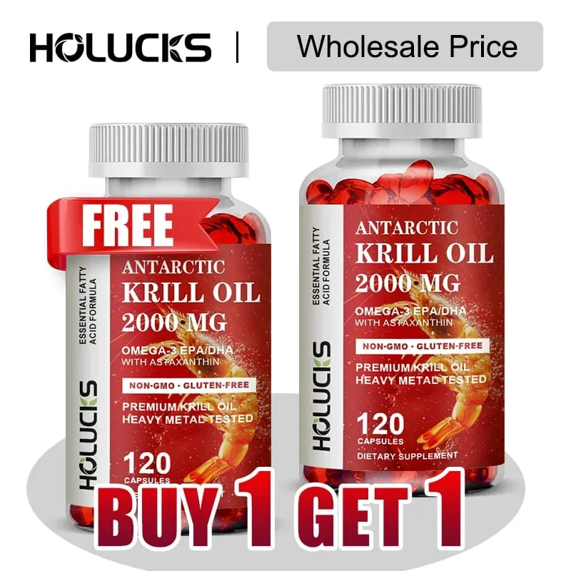 Buy 1 Get 1 Free! Pure Antarctic Krill Oil 2000mg Supplement with Astaxanthin for Heart & Brain Health Healthy Aging Non-GMO — image 1
