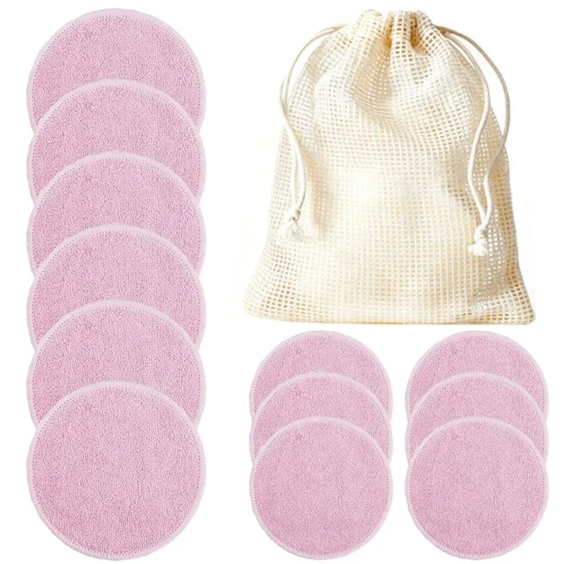 12pcs Reusable Cotton Pads Washable Makeup Remover Discs Washable Round Bamboo Make Up Pads Skin Care Tool HZM06