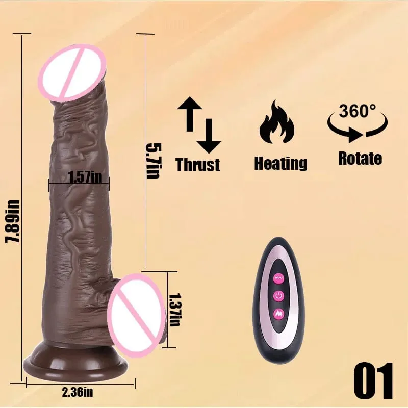 Thrusting Black Realistic Penis Dildo Male Dick Telescopic Rotating Heating G Spot Clitoral Anal Stimulation Vibrator Sex Toy — image 9