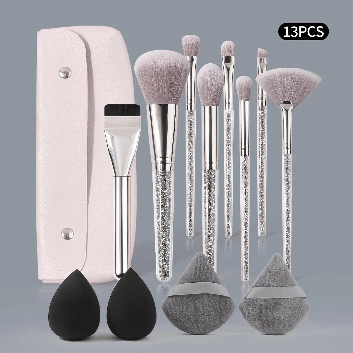 13PCS Silver Makeup Brush Set Plastic Transparency Diamond Handle Makeup Tool Set Makeup Gift Set Professional Makeup Brushes — image 1