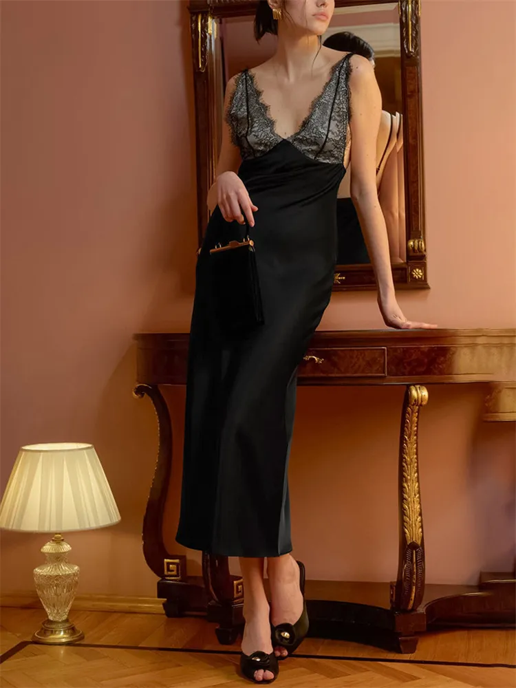 Tossy Lace V-Neck Printed Long Dress Women's Patchwork High Waist Slim Backless Summer 2026 New Dress Female Party Dress Gown — image 6