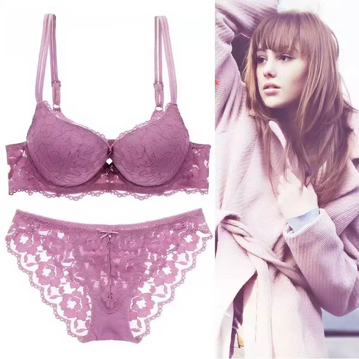 Push‑Up Bra With Panty Floral Lace Underwire Lingerie Set Double Straps Soft Breathable Multi‑Color Women Intimate Underwear — image 1