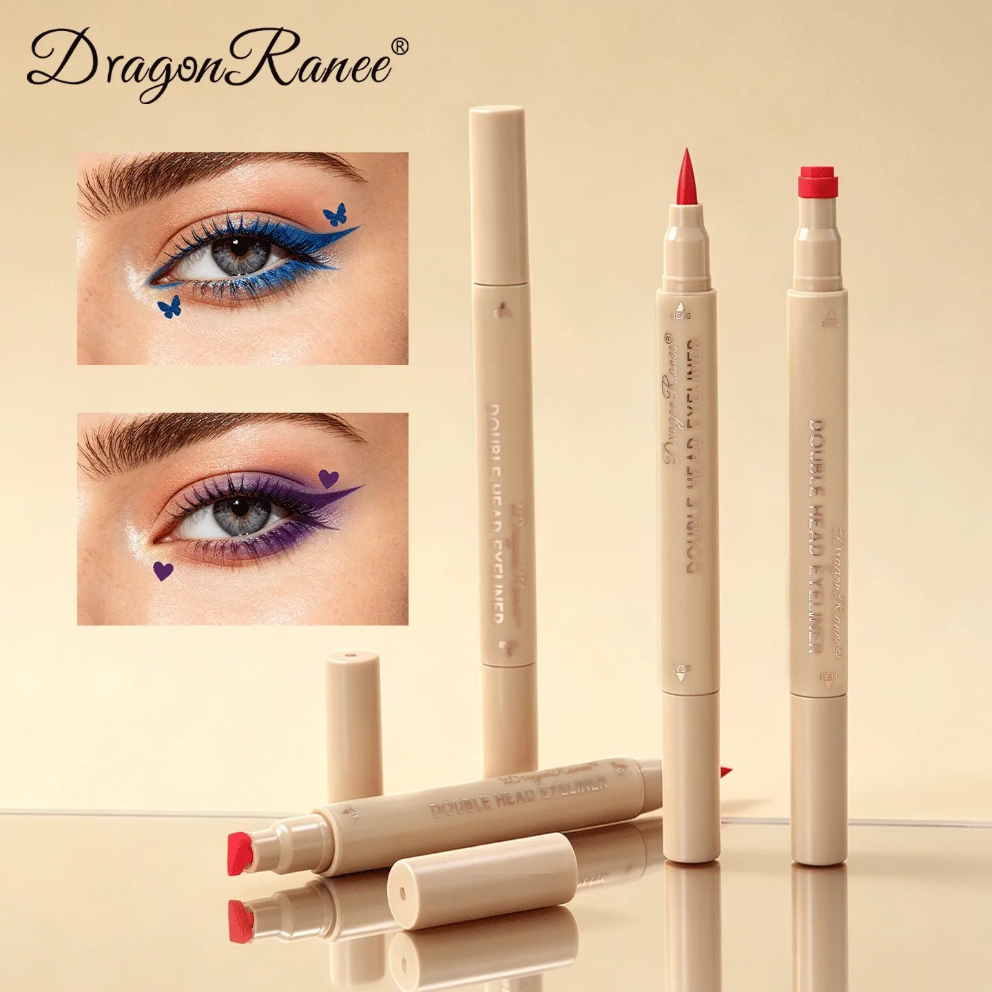 Eyeliner 2 w 1 z podwójną końcówką szybkoschnący wodoodporny i odporny na pot niełatwy do rozmazania kolorowy eyeliner do makijażu oczu