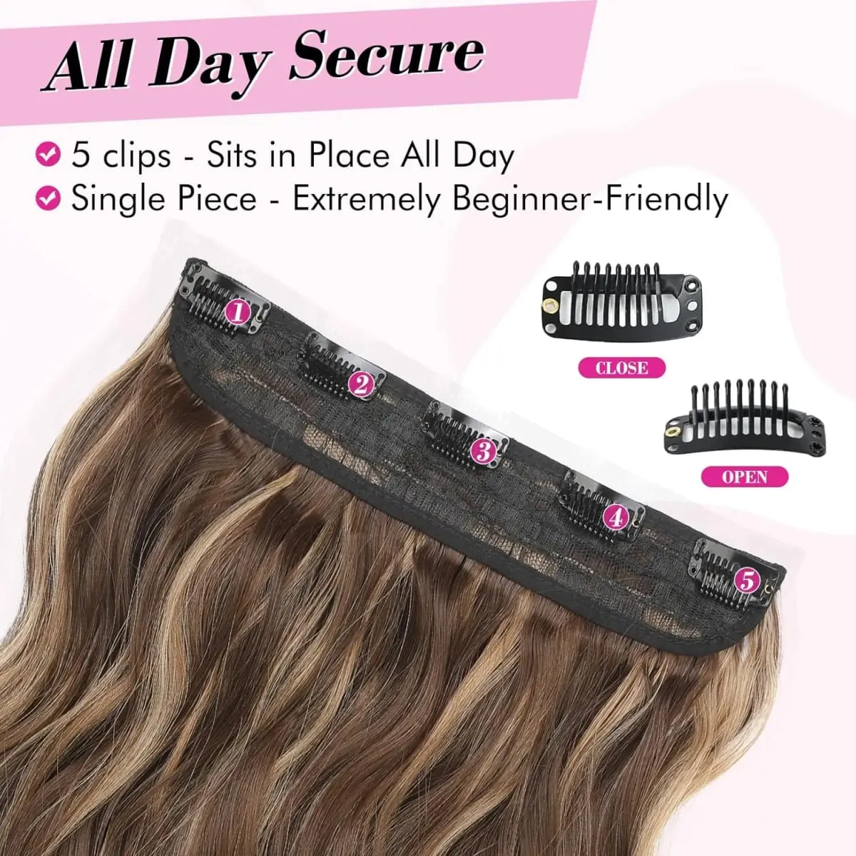 Highlight #4/27 Body Wave One Piece Clip In Hair Extensions Brazilian Hair Ombre 3/4 Full Head 5 Clip In Human Hair Extensions — image 3