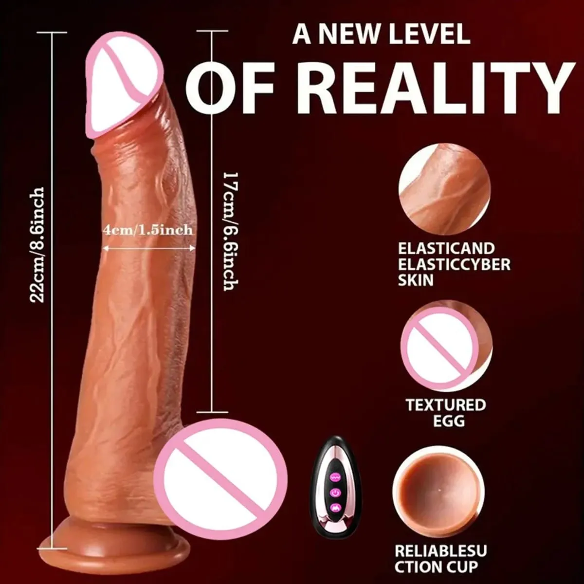 Dildo 8.66-in-1 Thrust & Vibration Modes Silicone Sex Toy with Remote Heating & Rotation G-Spot Stimulator for Vaginal Anal Use Party Favor Adult Product 8.66-inch