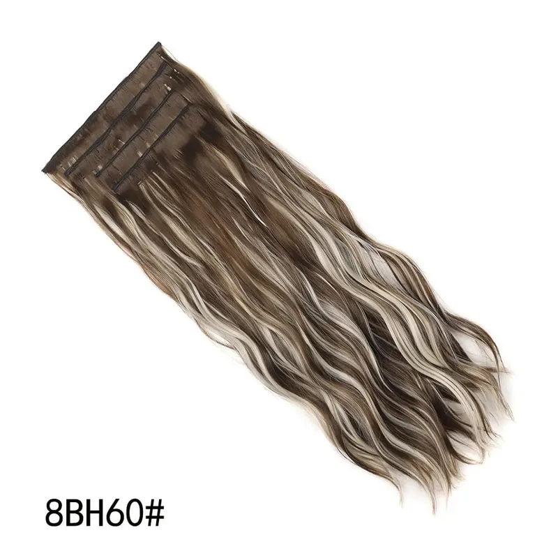 Jeedou Clip-in Hair Extensions 4PCS/Set Long Bouncy Curly Beach Wavy Hair for Women Brown Blonde Synthetic Hairpieces Daily Use