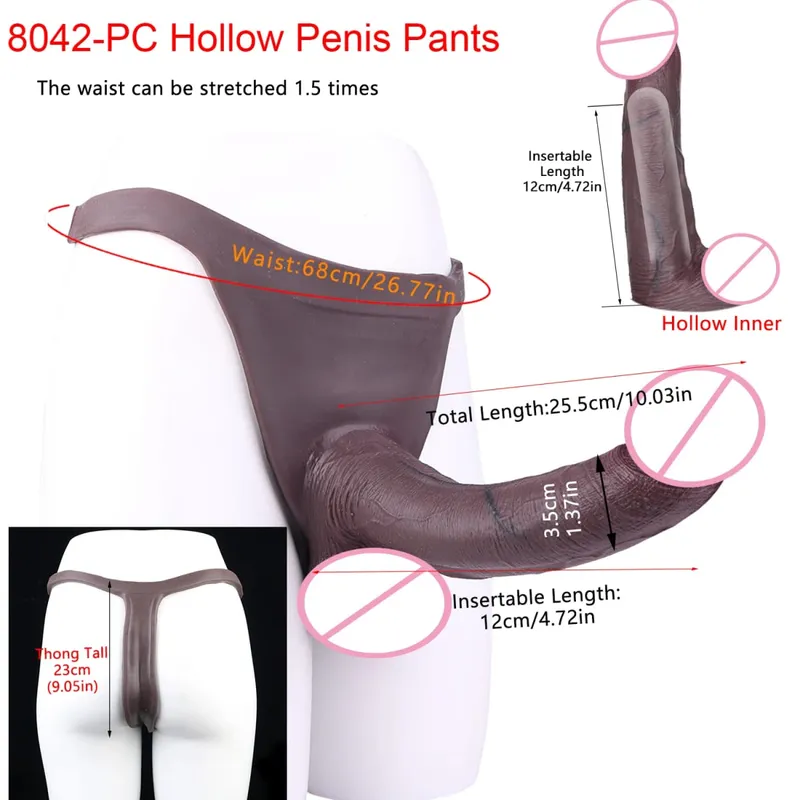 Large Hollow Dildo Premium Silicone Pants Wearable Hyper Realistic Insertable Penis Cover Adult Intimate Wearable Toys — image 32
