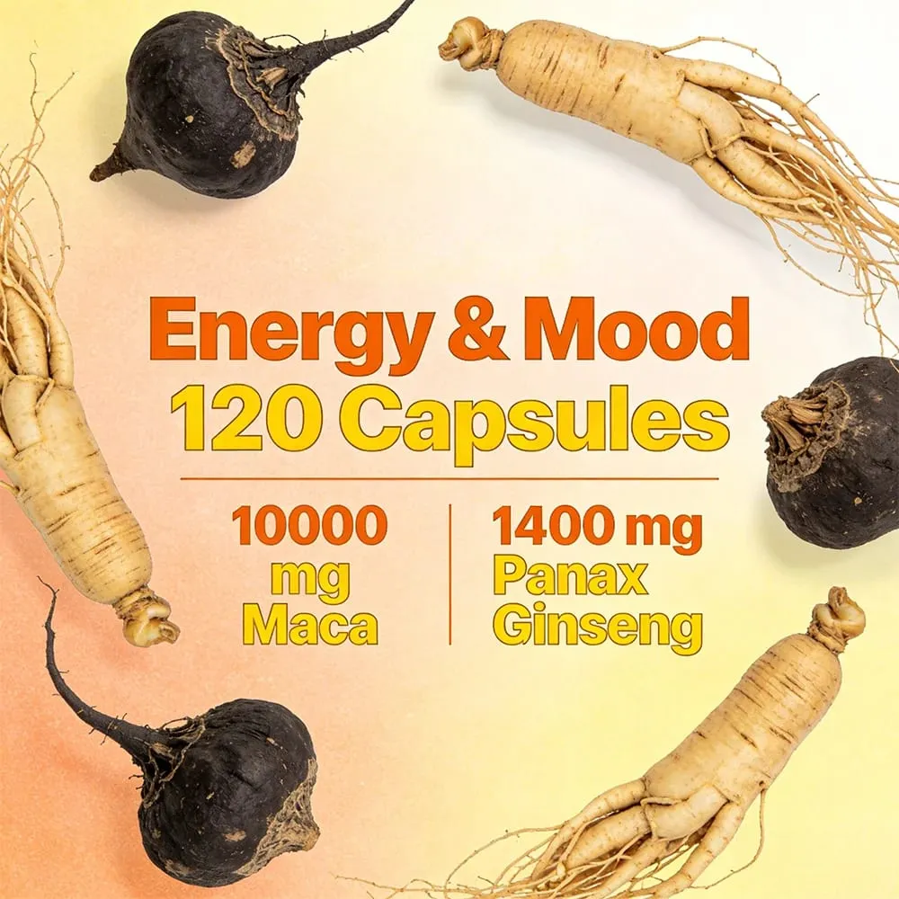Maca Root Capsules 10000mg with Ginseng Energy Muscle Mood Energy Strength & Men's Health Support Relieve Fatigue — image 6